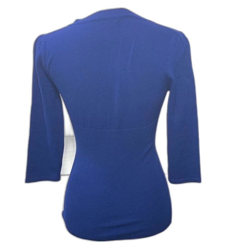 Maurices Royal Blue Sweater Medium Satin Bow V Neck 3/4 Sleeve NWOT - Picture 3 of 5